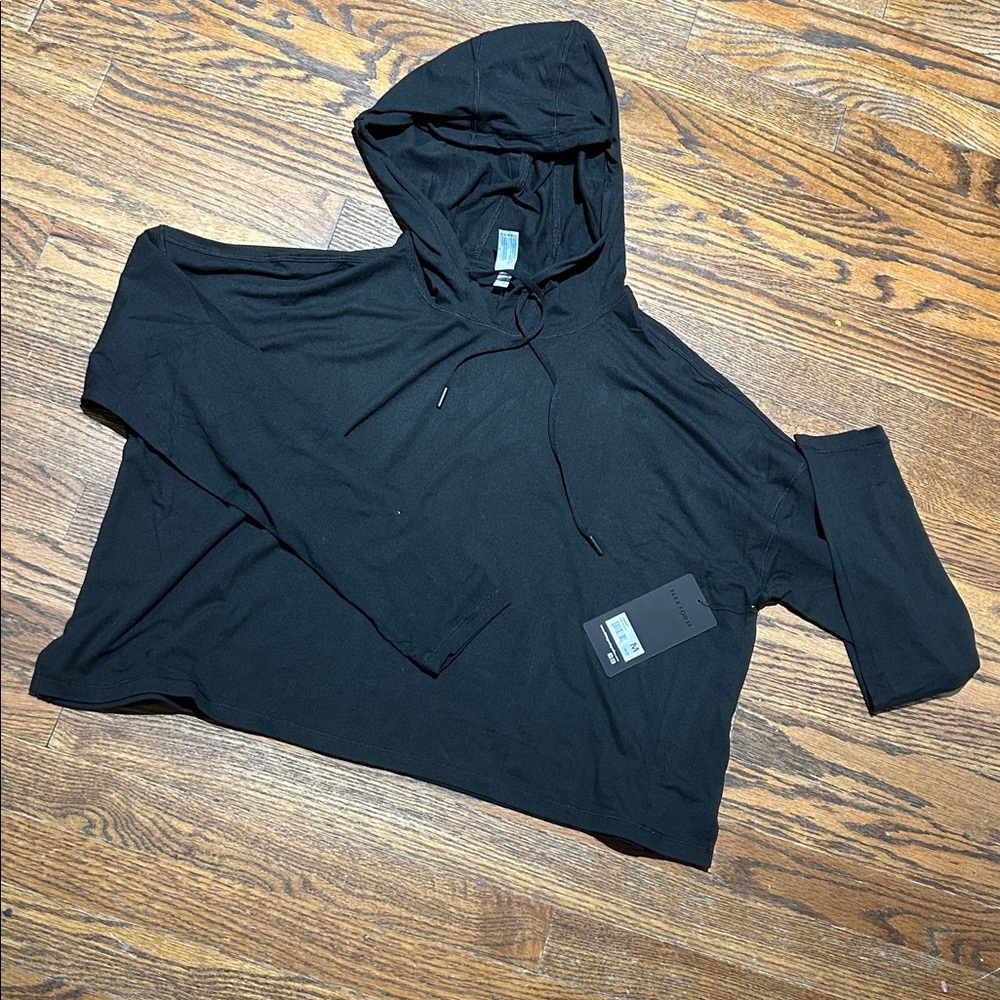 90 Degree By Reflex Charcoal Black Cropped Hooded Top - Picture 5 of 7